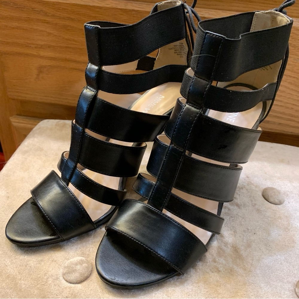 Nine West Black Strappy Lace Back Stiletto 7.5